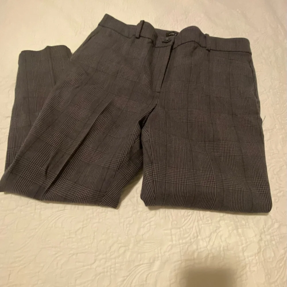 LOFT Glen Plaid Skinny Trousers – Gray Check Work Pant Size 14 - Picture 3 of 5